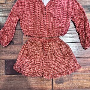 Zara Red Geometric Print Top and Skort Set girls size 11-12